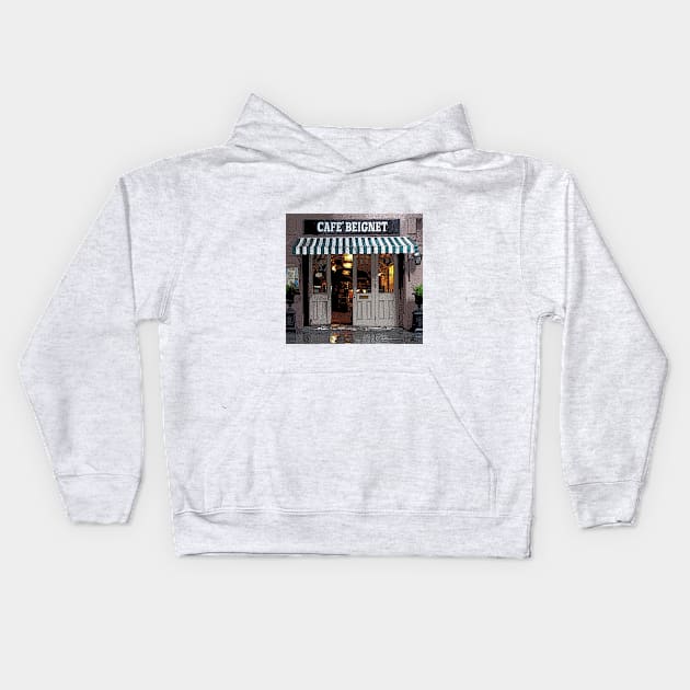 CAFE BEIGNET NEW ORLEANS Kids Hoodie by JerryGranamanPhotos71